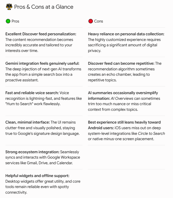 google pros and cons