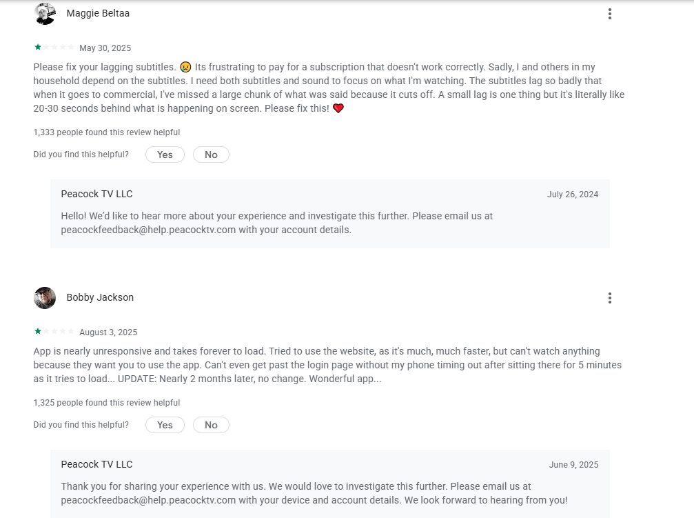 Peacock reviews
