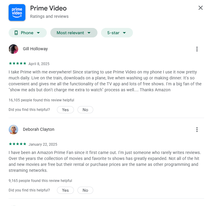 prime video positive reviews